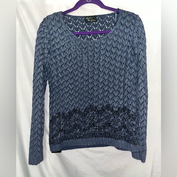 Blue Crew Neck Sweater with Chevron Pattern - Picture 1 of 5